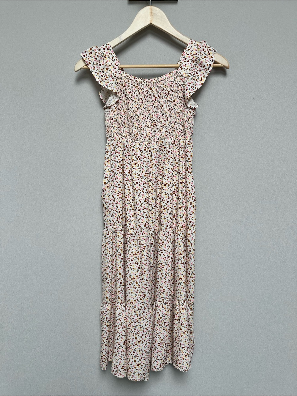 Cat & Jack White Floral Smocked Dress with Pink and Yellow Blossoms